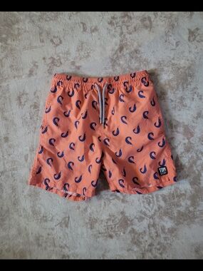 Tom & Teddy Coral Swim Shorts with Navy Accent